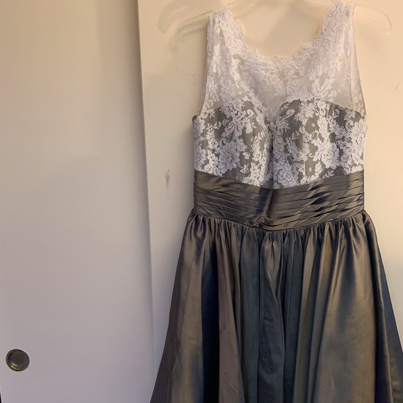 White Lace Bodice with Olive Green Satin Skirt - Picture 1 of 8